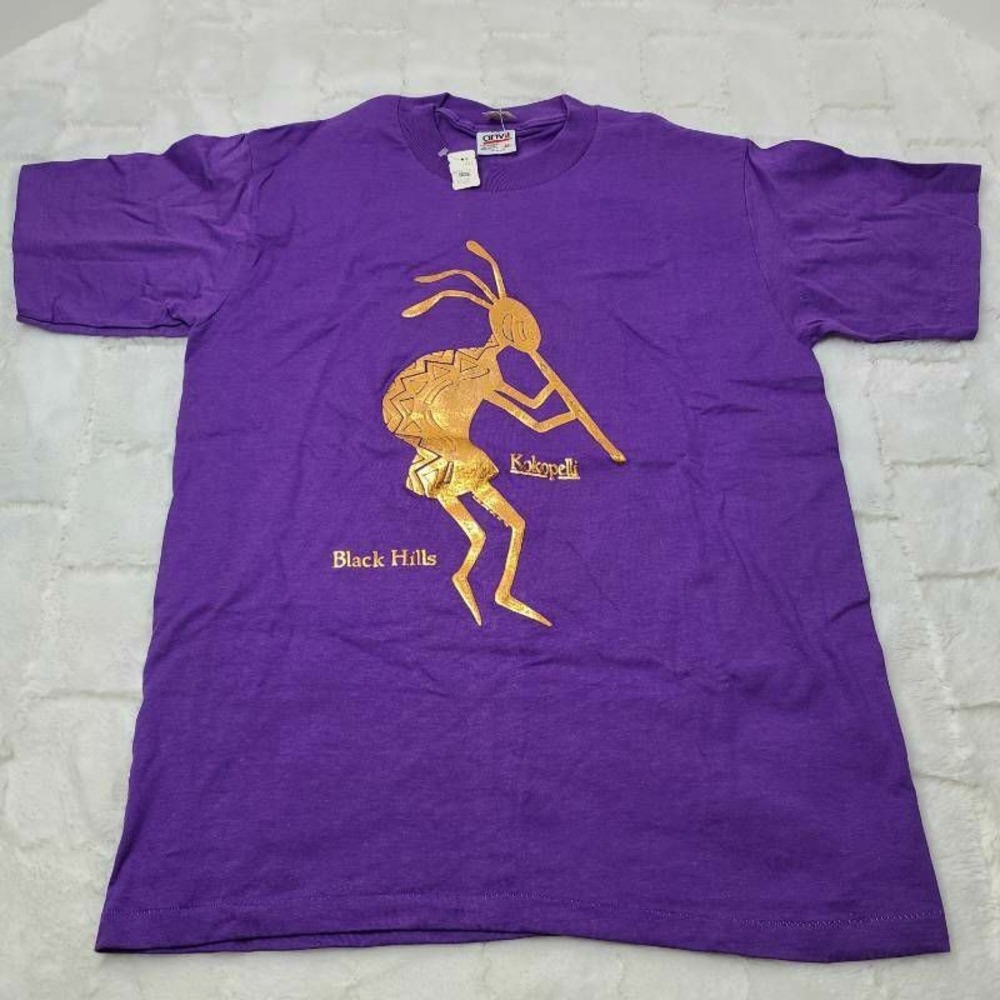 Anvil Unisex Adult Kokopelli Black Hills T-Shirt Purple Stretch M New